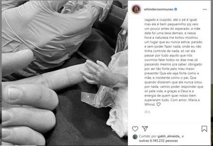 Morre João Miguel, filho do humorista Whindersson Nunes e Maria Lina